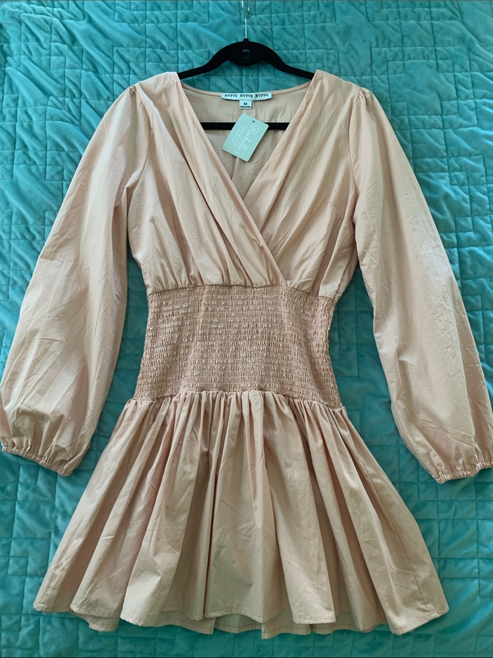 HYFVE Blush Pink Smocked-Waist V-Neck Mini Dress